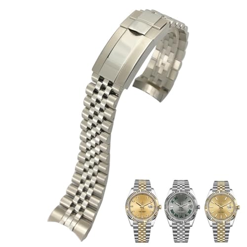 BAHDB 316L Edelstahl-Armband, 20 mm, passend für Rolex Datejust Oyster Perpetual 36 mm, Zifferblatt-Armband, silberfarben, goldfarben, solides Armband (Color : Silver, Size : 20mm) von BAHDB