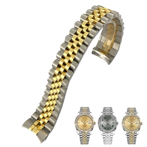 BAHDB 316L Edelstahl-Armband, 20 mm, passend für Rolex Datejust Oyster Perpetual 36 mm, Zifferblatt-Armband, silberfarben, goldfarben, solides Armband (Color : Silver Golden, Size : 20mm) von BAHDB