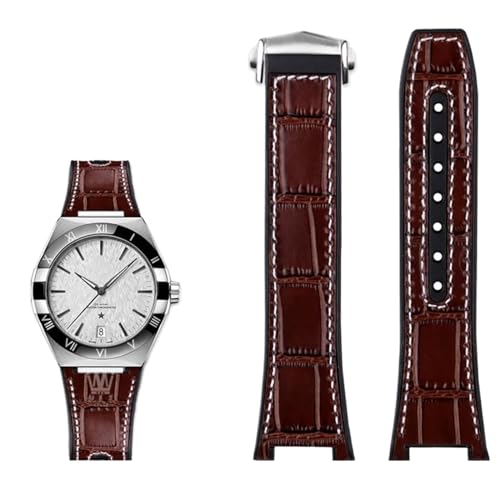 BAHDB Armband aus echtem Leder mit Silikonbasis für das Uhrenarmband der Omega Constellation-Serie Perfect Observatory 131.13 Manhattan-Serie(Color:Brown white silver) von BAHDB