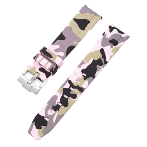 BAHDB Camouflage-Armband für Omega für Swatch MoonSwatch, gebogenes Ende, Silikon-Gummi-Armband, Herren- und Damen-Sportuhrenarmband, Zubehör, 20 mm (Color : Camo pink01, Size : 20mm) von BAHDB