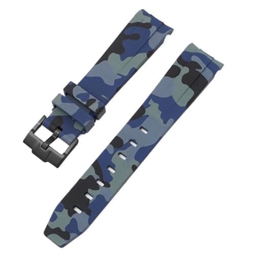 BAHDB Camouflage-Armband für Omega für Swatch MoonSwatch, gebogenes Ende, Silikon-Gummi-Armband, Herren- und Damen-Sportuhrenarmband, Zubehör, 20 mm (Color : Camo royal blue02, Size : 20mm) von BAHDB