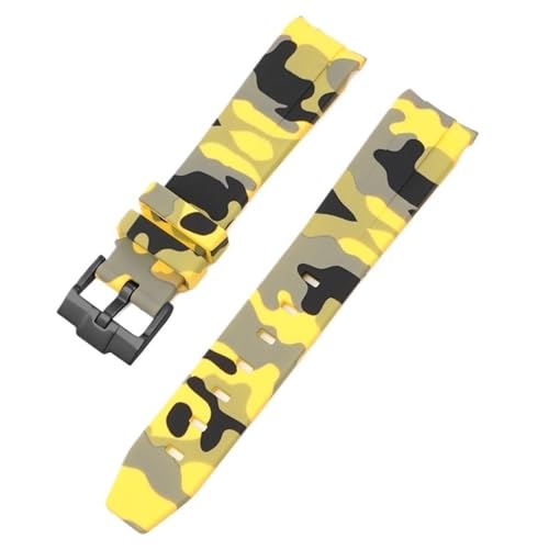 BAHDB Camouflage-Armband für Omega für Swatch MoonSwatch, gebogenes Ende, Silikon-Gummi-Armband, Herren- und Damen-Sportuhrenarmband, Zubehör, 20 mm (Color : Camo yellow02, Size : 20mm) von BAHDB