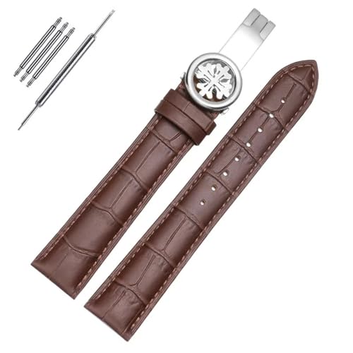 BAHDB Echtes Leder Uhrenarmband für PP Patek Philippe Grenade 5167Ax 20mm 21mm 22mm Armband Herren Damen Armband Kette (Color : Brown-silver, Size : 19mm) von BAHDB