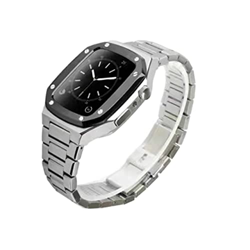 BAHDB Edelstahl-Uhrenarmband mit Metalllünette für Apple Watch 9, 8, 7, 6, 5, 4, SE, 3, 2, Serie, 44 mm, 45 mm, Ersatz-Metallarmband, Modifikationsset, 45 mm, Achat von BAHDB