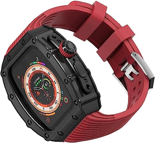 BAHDB Edelstahl-Uhrengehäuse mit Streifen und Silikonband, für Apple Watch 8 Ultra 49 mm, für Herren und Damen, Upgrade Metallrahmen, Uhrenabdeckung, Ersatz-Uhrenarmbänder, Mod Kit, For Ultra 49mm, von BAHDB