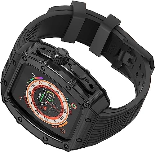 BAHDB Edelstahl-Uhrengehäuse mit Streifen und Silikonband, für Apple Watch 8 Ultra 49 mm, für Herren und Damen, Upgrade Metallrahmen, Uhrenabdeckung, Ersatz-Uhrenarmbänder, Mod Kit, For Ultra 49mm, von BAHDB