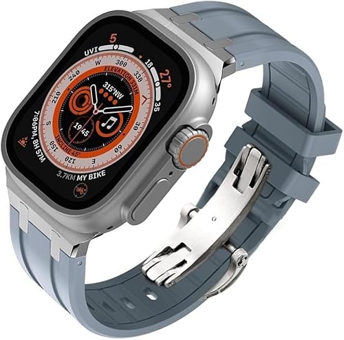 BAHDB Fluorkautschuk-Ersatz-Uhrenarmband-Mod-Kit, für Apple Watch 45 mm, 44 mm, 41 mm, 40 mm, Ultra 49 mm, Herren-Uhrenarmbänder aus Edelstahl, Butterfly-Verschluss für 8/7/6/5/4/SE-Serie (Color : O von BAHDB