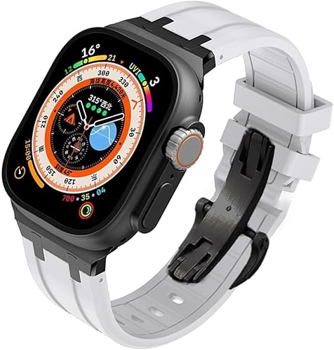 BAHDB Fluorkautschuk-Ersatz-Uhrenarmband-Mod-Kit, für Apple Watch 45 mm, 44 mm, 41 mm, 40 mm, Ultra 49 mm, Herren-Uhrenarmbänder aus Edelstahl, Butterfly-Verschluss für 8/7/6/5/4/SE-Serie (Color : E von BAHDB