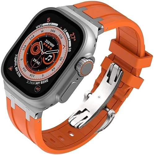 BAHDB Fluorkautschuk-Ersatz-Uhrenarmband-Mod-Kit, für Apple Watch 45 mm, 44 mm, 41 mm, 40 mm, Ultra 49 mm, Herren-Uhrenarmbänder aus Edelstahl, Butterfly-Verschluss für 8/7/6/5/4/SE-Serie (Color : P von BAHDB