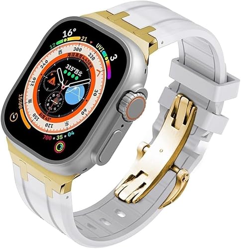 BAHDB Fluorkautschuk-Ersatz-Uhrenarmband-Mod-Kit, für Apple Watch 45 mm, 44 mm, 41 mm, 40 mm, Ultra 49 mm, Herren-Uhrenarmbänder aus Edelstahl, Butterfly-Verschluss für 8/7/6/5/4/SE-Serie (Color : J von BAHDB