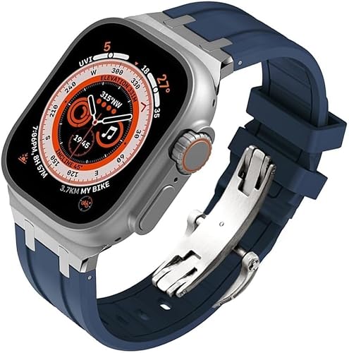 BAHDB Fluorkautschuk-Uhrenarmband für Apple Watch 40 mm, 41 mm, 44 mm, 45 mm, Ultra, 49 mm, Ersatzzubehör, für Herren und Damen, 42MM, Achat von BAHDB