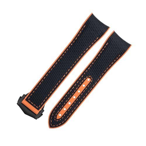 BAHDB Für Omega-Armband für 43,5 mm Zifferblatt, Seamaster 600, Armband mit Faltschließe, 21 mm weiches FKM-Fluorubber-Nylon-Textur-Vollgummi-Uhrenarmband(Color:Black Orange 7,Size:21mm) von BAHDB