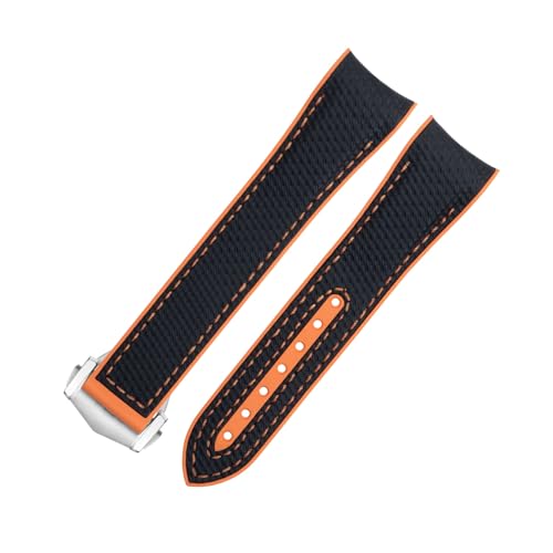 BAHDB Für Omega-Armband für 43,5 mm Zifferblatt, Seamaster 600, Armband mit Faltschließe, 21 mm weiches FKM-Fluorubber-Nylon-Textur-Vollgummi-Uhrenarmband(Color:Black Orange2,Size:21mm) von BAHDB