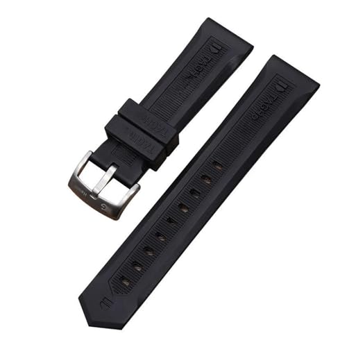 BAHDB Für TAG HEUER Sports Silikonband Uhrenarmband Naturkautschuk Silikonarmband Wasserdicht Schweiß Feinstahl Uhrenschnalle 20 22 mm(Color:Black Silver,Size:20mm) von BAHDB