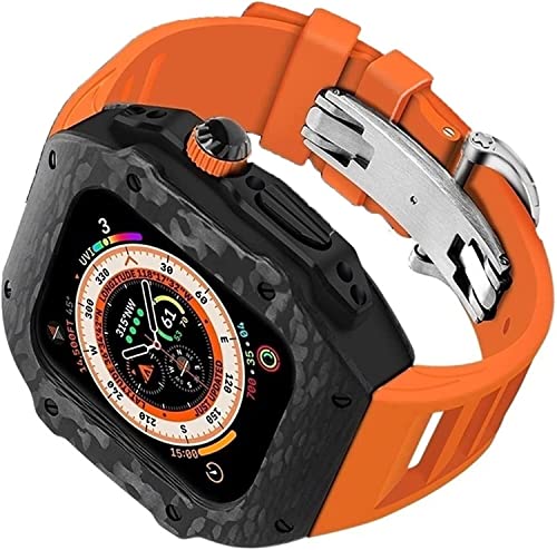 BAHDB Gehäuse und Verschluss aus Karbonfaser, Titanlegierung, Gummiarmband und Verschluss, für Apple Watch Ultra 49 mm, 45 mm, 44 mm, Uhrenarmband, Mod-Kit, Edelstahl-Uhrenabdeckung, Uhrenarmband, von BAHDB