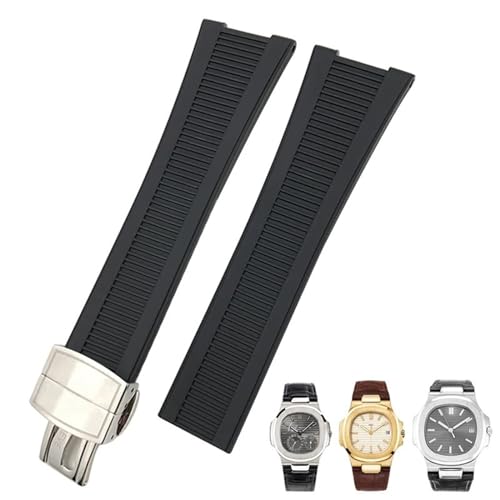 BAHDB Gummi-Silikon-Uhrenarmband für Patek Philippe PP 5711 5712G Nautilus Armband 25 mm Schwarz Blau Braun Armband Sportarmband Herren (Color : Black silver, Size : 25mm) von BAHDB