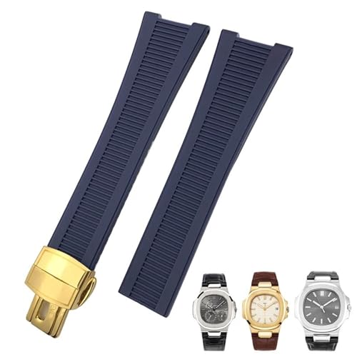 BAHDB Gummi-Silikon-Uhrenarmband für Patek Philippe PP 5711 5712G Nautilus Armband 25 mm Schwarz Blau Braun Armband Sportarmband Herren (Color : Blue golden, Size : 25mm) von BAHDB