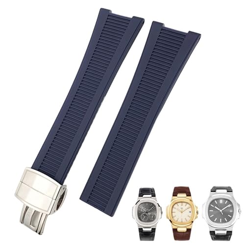 BAHDB Gummi-Silikon-Uhrenarmband für Patek Philippe PP 5711 5712G Nautilus Armband 25 mm Schwarz Blau Braun Armband Sportarmband Herren (Color : Blue silver, Size : 25mm) von BAHDB