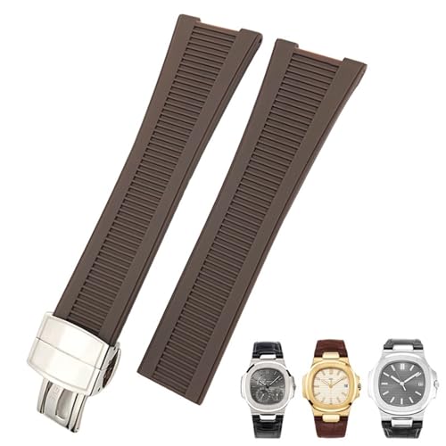 BAHDB Gummi-Silikon-Uhrenarmband für Patek Philippe PP 5711 5712G Nautilus Armband 25 mm Schwarz Blau Braun Armband Sportarmband Herren (Color : Brown silver, Size : 25mm) von BAHDB