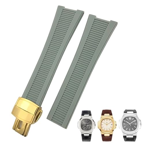 BAHDB Gummi-Silikon-Uhrenarmband für Patek Philippe PP 5711 5712G Nautilus Armband 25 mm Schwarz Blau Braun Armband Sportarmband Herren (Color : Gray golden, Size : 25mm) von BAHDB