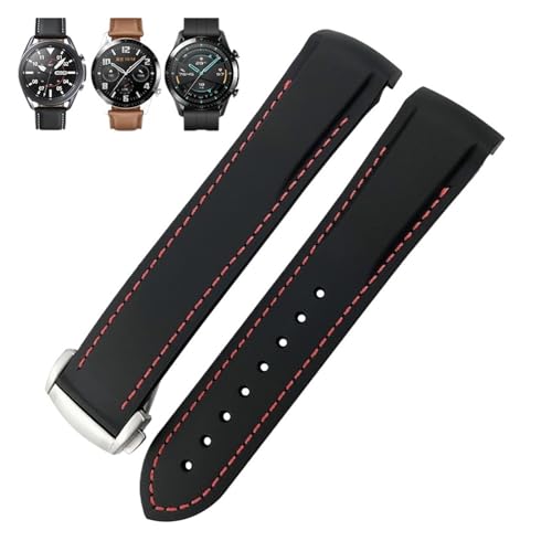 BAHDB Gummi-Uhrenarmband, 22 mm, 20 mm, gebogenes Ende, Silikonarmband, passend für Omega x Uhr, Seamaster, Speedmaster AT150 De Ville, Seiko Stoff-Uhrenarmband (Color : Black red silver, Size : 20m von BAHDB