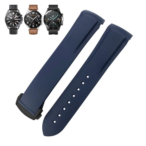 BAHDB Gummi-Uhrenarmband, 22 mm, 20 mm, gebogenes Ende, Silikonarmband, passend für Omega x Uhr, Seamaster, Speedmaster AT150 De Ville, Seiko Stoff-Uhrenarmband (Color : Blue black, Size : 20mm) von BAHDB