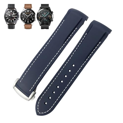 BAHDB Gummi-Uhrenarmband, 22 mm, 20 mm, gebogenes Ende, Silikonarmband, passend für Omega x Uhr, Seamaster, Speedmaster AT150 De Ville, Seiko Stoff-Uhrenarmband (Color : Blue white silver, Size : 20 von BAHDB