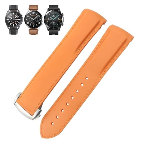 BAHDB Gummi-Uhrenarmband, 22 mm, 20 mm, gebogenes Ende, Silikonarmband, passend für Omega x Uhr, Seamaster, Speedmaster AT150 De Ville, Seiko Stoff-Uhrenarmband (Color : Orange orange silver, Size : von BAHDB