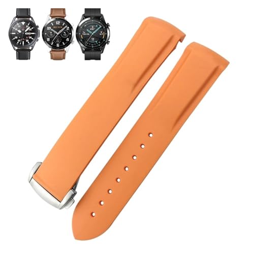 BAHDB Gummi-Uhrenarmband, 22 mm, 20 mm, gebogenes Ende, Silikonarmband, passend für Omega x Uhr, Seamaster, Speedmaster AT150 De Ville, Seiko Stoff-Uhrenarmband (Color : Orange silver, Size : 20mm) von BAHDB