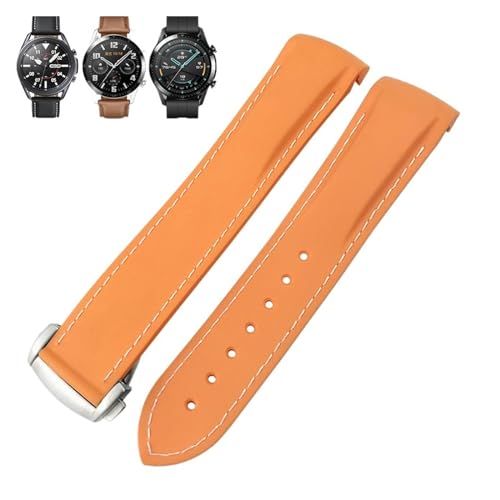 BAHDB Gummi-Uhrenarmband, 22 mm, 20 mm, gebogenes Ende, Silikonarmband, passend für Omega x Uhr, Seamaster, Speedmaster AT150 De Ville, Seiko Stoff-Uhrenarmband (Color : Orange white silver, Size : von BAHDB