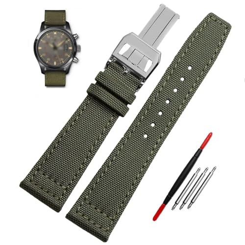 BAHDB Hochdichtes Nylon-Armband für IWC IW377724 IW371614 Uhrenarmband 20 mm 21 mm 22 mm Armband Schwarz Armygreen Blue Canvas Handgelenkgürtel (Color : Green silver buckle, Size : 20mm) von BAHDB