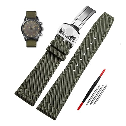 BAHDB Hochdichtes Nylon-Armband für IWC IW377724 IW371614 Uhrenarmband 20 mm 21 mm 22 mm Armband Schwarz Armygreen Blue Canvas Handgelenkgürtel (Color : Green silver buckle2, Size : 20mm) von BAHDB