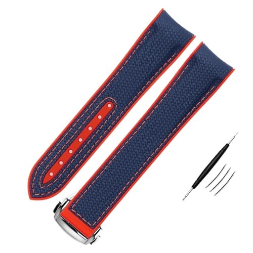 BAHDB Hochdichtes Nylon-Gummi-Uhrenarmband für Omega X Swatch Joint MoonSwatch Constellation Wasserdichtes 20-mm-Uhrenarmband mit gebogenem Ende (Color : Blue-red SR, Size : 22mm) von BAHDB