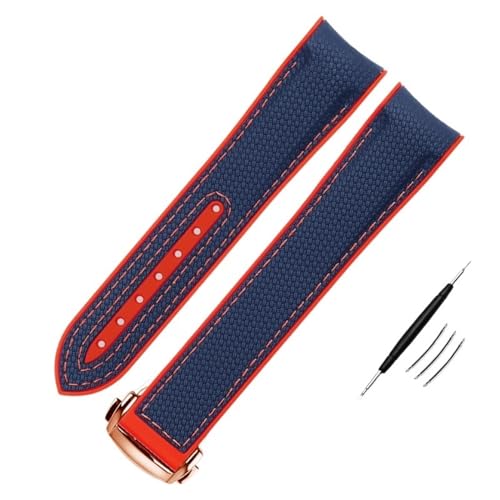 BAHDB Hochdichtes Nylon-Gummi-Uhrenarmband für Omega X Swatch Joint MoonSwatch Constellation Wasserdichtes 20-mm-Uhrenarmband mit gebogenem Ende (Color : Blue-red rose, Size : 20mm) von BAHDB