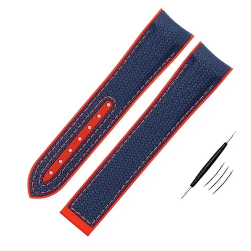 BAHDB Hochdichtes Nylon-Silikon-Armband für Omega-Uhrenarmband 20 mm, 21 mm, 22 mm, Gummi-Uhrenarmband, Faltschließe, gebogenes Ende für Armbanduhren(Color:Blue-red no BK,Size:20mm) von BAHDB