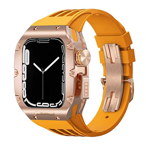 BAHDB Luxuriöses Uhrenarmband, Mod Kit, für Apple Watch 8, 7, 6, 5, 4, SE, 44 mm, 45 mm, Titanlegierung, Lünette, Abdeckrahmen, Gummiband, 44mm, Achat von BAHDB