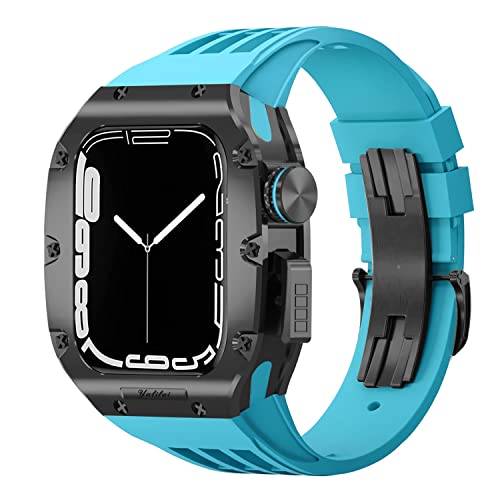 BAHDB Luxuriöses Uhrenarmband, Mod Kit, für Apple Watch 8, 7, 6, 5, 4, SE, 44 mm, 45 mm, Titanlegierung, Lünette, Abdeckrahmen, Gummiband, 44mm, Achat von BAHDB