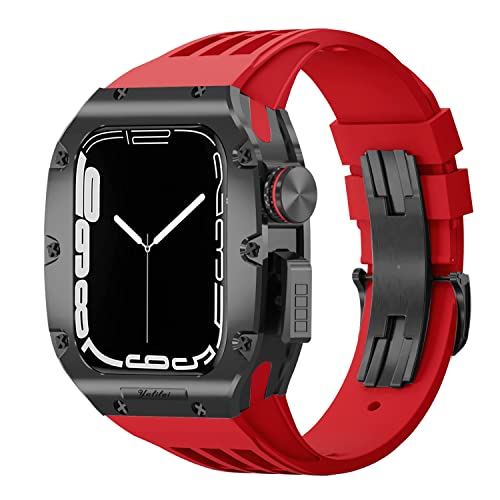 BAHDB Luxuriöses Uhrenarmband, Mod Kit, für Apple Watch 8, 7, 6, 5, 4, SE, 44 mm, 45 mm, Titanlegierung, Lünette, Abdeckrahmen, Gummiband, 44mm, Achat von BAHDB