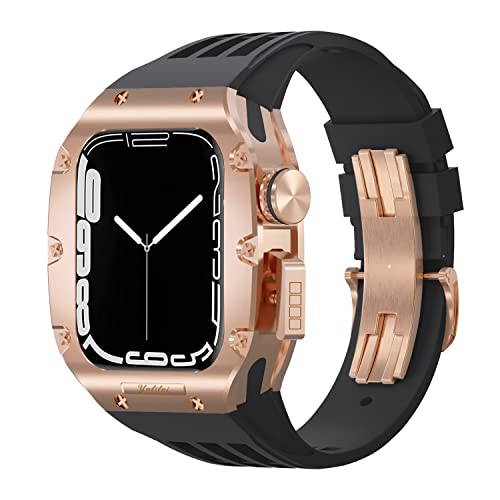 BAHDB Luxuriöses Uhrenarmband, Mod Kit, für Apple Watch 8, 7, 6, 5, 4, SE, 44 mm, 45 mm, Titanlegierung, Lünette, Abdeckrahmen, Gummiband, 44mm, Achat von BAHDB