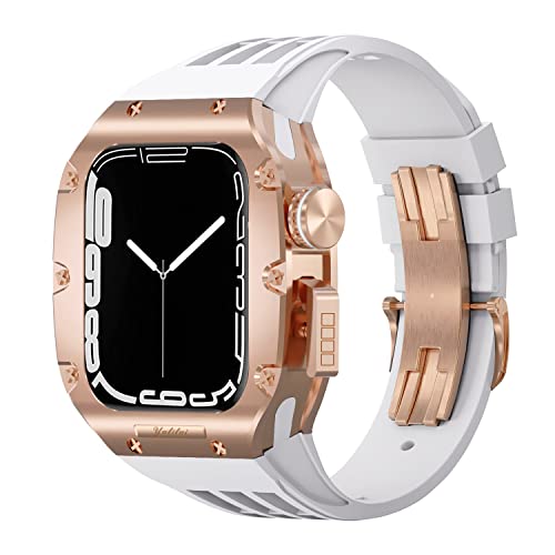 BAHDB Luxuriöses Uhrenarmband, Mod Kit, für Apple Watch 8, 7, 6, 5, 4, SE, 44 mm, 45 mm, Titanlegierung, Lünette, Abdeckrahmen, Gummiband, 45 mm, Achat von BAHDB