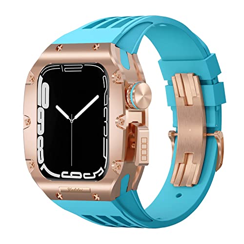 BAHDB Luxuriöses Uhrenarmband, Mod Kit, für Apple Watch 8, 7, 6, 5, 4, SE, 44 mm, 45 mm, Titanlegierung, Lünette, Abdeckrahmen, Gummiband, 45 mm, Achat von BAHDB