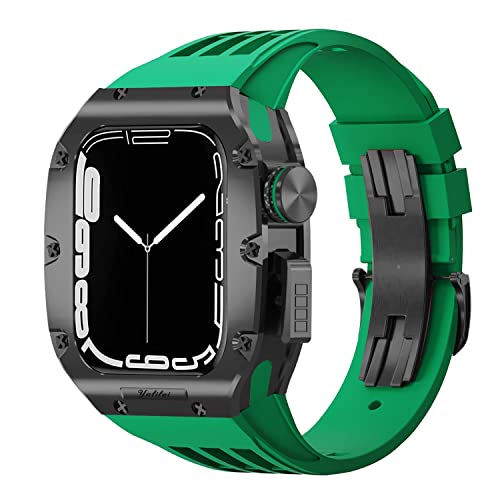 BAHDB Luxuriöses Uhrenarmband, Mod Kit, für Apple Watch 8, 7, 6, 5, 4, SE, 44 mm, 45 mm, Titanlegierung, Lünette, Abdeckrahmen, Gummiband, 45 mm, Achat von BAHDB