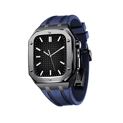 BAHDB Metallschutzhülle für Apple Watch Serie 9, 8, 7, 6, 5, 4, SE, 45 mm, 44 mm, für Herren und Damen, mit Silikonband, stoßfest, 45 mm, Achat von BAHDB