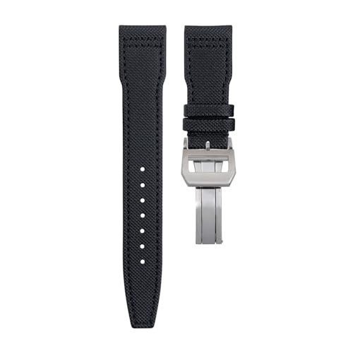 BAHDB Nylon Canvas Lederarmband 21mm 22mm für IWC Armband SPITFIRE MARK 18 Portugieser Portofino TOP GUN Pilot IW3777 Armband (Color : Black SILVER buckle A, Size : 20MM) von BAHDB