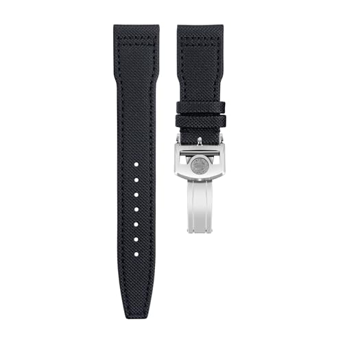 BAHDB Nylon Canvas Lederarmband 21mm 22mm für IWC Armband SPITFIRE MARK 18 Portugieser Portofino TOP GUN Pilot IW3777 Armband (Color : Black SILVER buckle B, Size : 22MM) von BAHDB