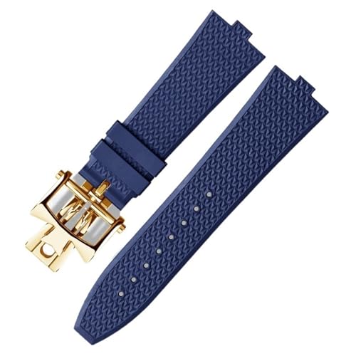 BAHDB Senior FKM Fluorkautschuk-Uhrenarmband für Vacheron Constantin 4500 V 5500 V 7900 Uhrenarmband vc Convex Mouth 7 mm Armbanduhrenband (Color : Blue gold fold, Size : 7mm) von BAHDB