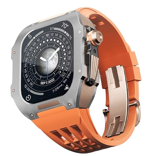 BAHDB Uhren-Modifikationsset, für Apple Watch 8, 7, 45 mm, Ersatzarmbänder, Titan-Uhrengehäuse, Fluorkautschuk-Armband, Luxus-Uhrengehäuse und Armband-Modifikationsset, 45 mm, Achat von BAHDB