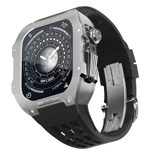 BAHDB Uhren-Modifikationsset, für Apple Watch 8, 7, 45 mm, Ersatzarmbänder, Titan-Uhrengehäuse, Fluorkautschuk-Armband, Luxus-Uhrengehäuse und Armband-Modifikationsset, 45 mm, Achat von BAHDB