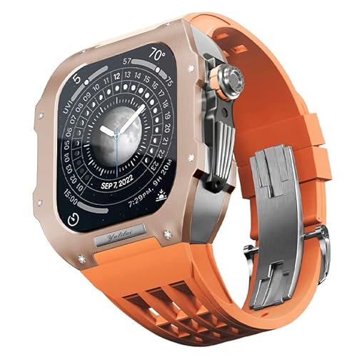 BAHDB Uhren-Modifikationsset, für Apple Watch 8, 7, 45 mm, Ersatzarmbänder, Titan-Uhrengehäuse, Fluorkautschuk-Armband, Luxus-Uhrengehäuse und Armband-Modifikationsset, 45 mm, Achat von BAHDB