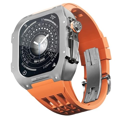 BAHDB Uhren-Modifikationsset, für Apple Watch 8, 7, 45 mm, Ersatzarmbänder, Titan-Uhrengehäuse, Fluorkautschuk-Armband, Luxus-Uhrengehäuse und Armband-Modifikationsset, 45 mm, Achat von BAHDB